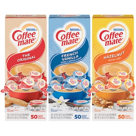Coffee Mate Liquid Creamers, 3 Flavors, 0.38 oz Singles, 150/CT, PK 3 NES46193
